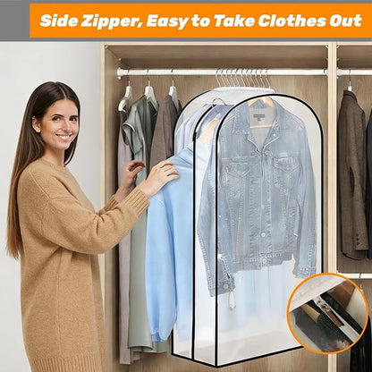 4 Pack 10" Gusseted Garment Bags, 40" Clear Suit Bags for Closet Storage, Hanging Clothes Covers with Zipper, Closet Dust Cover Protector Bag Cover for Jacket, Coat, Shirts, Dress, Sweater