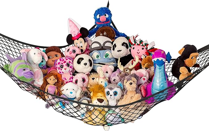 Lilly's Love Stuffed Animal Hammock | Corner Hanging Organizer, Toy Storage, Stuffed Animal Storage Net | Made From Quality Fishing Net, Holds 12lbs | 67"x47"x47" (Black)