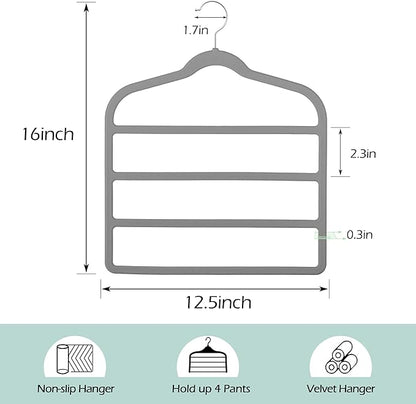 Velvet Pants Clothes Hanger Space Saving Non Slip Pants Shorts Hanger, Myfolrena Jeans Slack Trousers Hangers Multiple Velvet Hanger Closet Storage and Organization for Jeans,Scarf,Tie(Grey, 5)