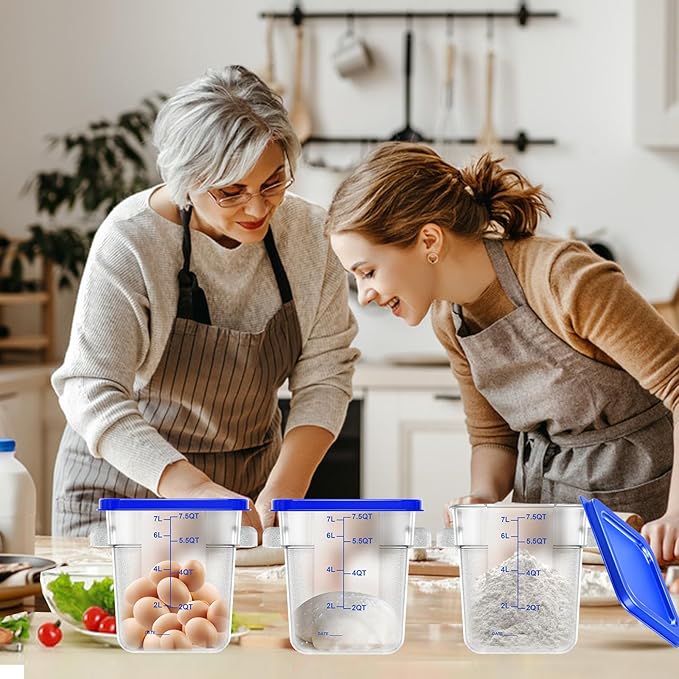 FeyBuosk 4 pcs 8qt Food Storage Containers with Lid, Square Clear Commercial Food Storage Containers with Handle and Scale for Food Storage in Home Kitchen & Dining (Blue)