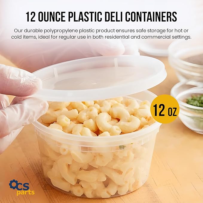 OCS Parts 48-Pack Round Plastic Deli Containers with Lids | Stackable, Microwavable, Freezer and Dishwasher Safe BPA Free Food Prep and Storage Containers (12 Ounce)