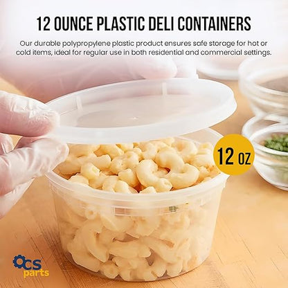 OCS Parts Round Plastic Deli Containers with Lids | Stackable, Microwavable, Freezer and Dishwasher Safe BPA Free Food Prep and Storage Containers (240, Clear, 12 Ounce)