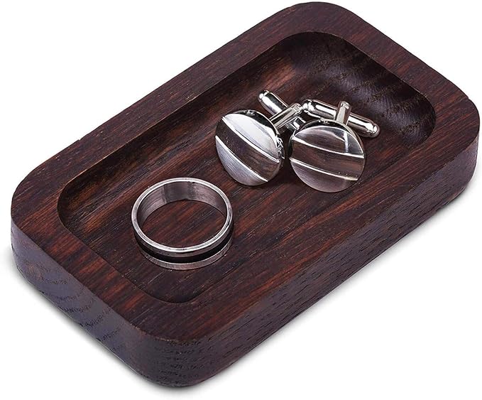 Prazoli Men's Ring Holder - Wooden Ring Dish & Tray for Nightstand for Him, Small Trinket Dish