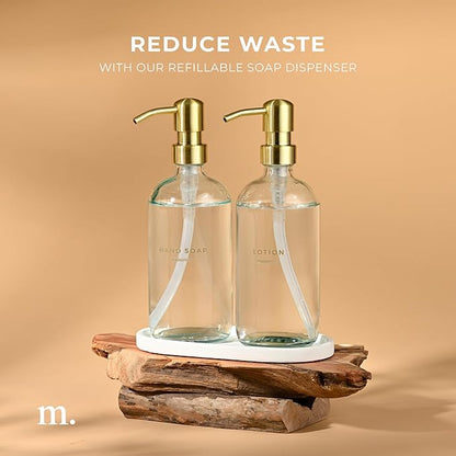 MaisoNovo Soap Dispenser 3-Piece Set | 16.9oz Clear Bottles with Gold Stainless Steel Pumps
