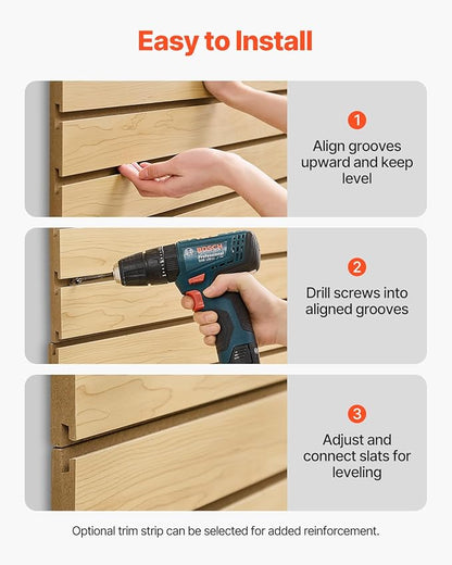VEVOR Slat Wall Paneling, 4 x 4ft, MDF Garage Slatwall with Modular Design, Natural Slat Wall Easy-to-Install Adjustable Slatwall Panel with Coupling Structure & DIY Cutting, Fit for Storage & Display