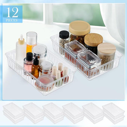 Wenqik Set of 12 Plastic Baskets for Organizing 10.24 x 6.5 x 2.36 Inch Rectangular Trays Plastic Organizer Bins Rectangle for Desk Organization(Clear)