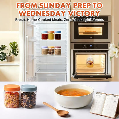 Premium 16oz Borosilicate Glass Jars With Airtight Lids (6 Pack) - Freezer, Oven, Microwave & Dishwasher Safe - Wide Mouth Meal Prep Containers For Pantry Storage, Soups & Overnight Oats