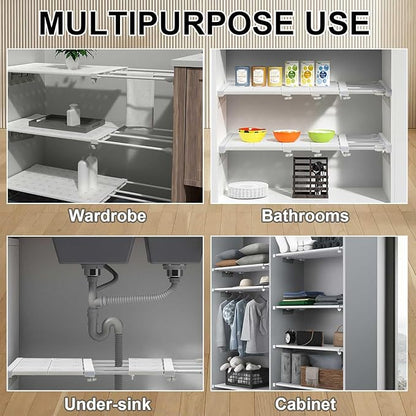 Gerrii 4 Pcs Closet Tension Shelf Rod Expandable Shelf Locker Organizer Adjustable Metal Storage Rack Scalable Layered Divider Separator for Cabinet Wardrobe Kitchen Bathroom (10.83''-17.91'')