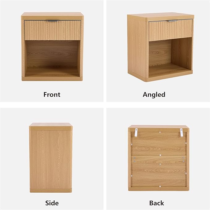 Lab Cosi Nightstands Set of 2, Night Stands with Drawer Storage, Fluted Bedside Table,Modern Night Stands with Handle,Larger Modern Bedside End Table for Bedroom Living Room Sofa Office