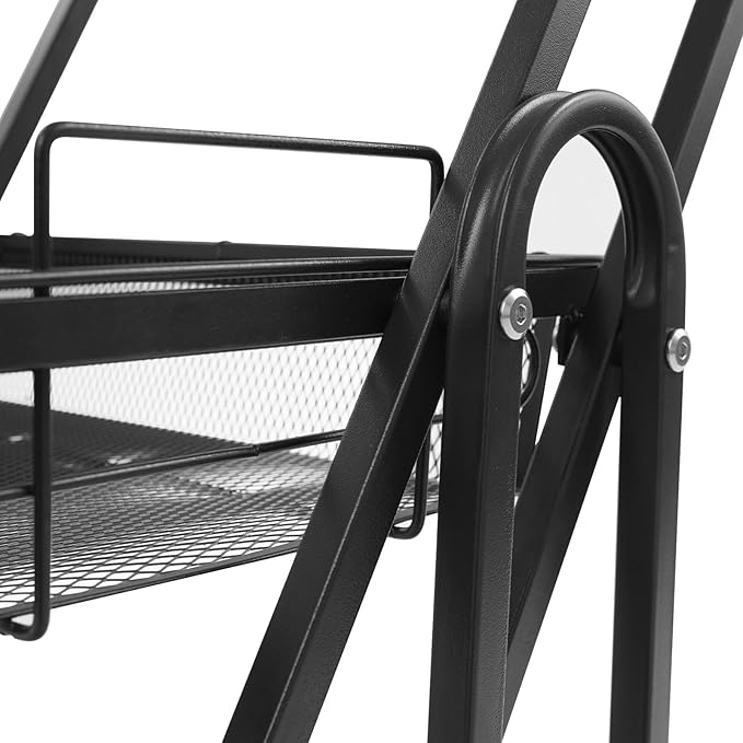 3 Tier Adjustable Storage Carts, Movable Utility Cart, Metal Rolling Cart, Multi-Functional Storage Trolley w/Wheels, Storage Shelves for Kitchen/Bathroom/Bedroom/Office (Black)