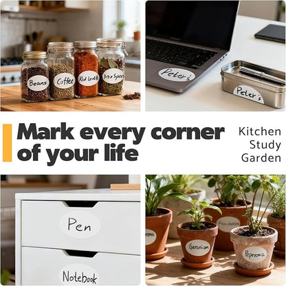 180Pcs Chalkboard Labels for Jars, Waterproof Reusable Blackboard Stickers with 2 Liquid Chalk Markers, Organization Labels Removable (White, Round)