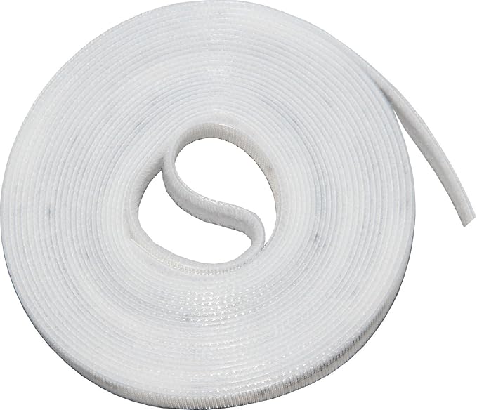 16ft x 1/2 inch Hook Loop Cable Ties Roll | ENVISIONED Multipurpose Fastening Reusable Straps | Cut-To-Length Self Gripping Fastener | Cable Management Tape (White)