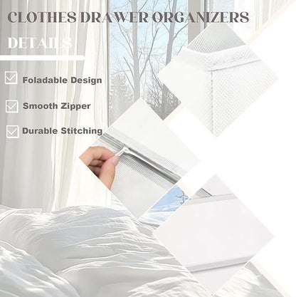 Mooisco 8 Pack Drawer Organizer Clothes, Fabric Closet Organizers and Storage, Foldable Cloth Storage Bins for Underwear Socks, Bra, Ties, Scarf, Belt, Hair Accessories, White