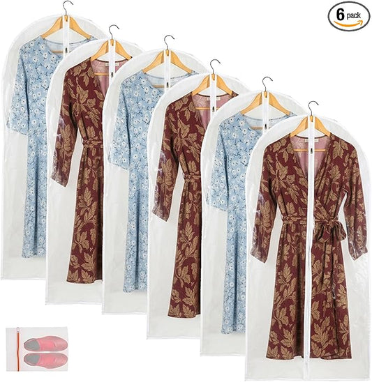 Clear Garment Bag Long Garment Bags for Gowns, Vinyl Dress Bags for Closet Storage, Coat Covers for Closet With Zipper Plastic Garment Bags for Hanging Clothes Long Dress - 24'' X 48''/6 Pack