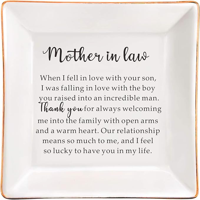 AZVAUUY Gift for Mother of the Groom Gift from BRIDE Mother of the Groom on Wedding Day Birthday Mother's Day Christmas Gift for Mother in law Wedding Gift from Bride - Ceramic Ring Dish Jewelry Tray