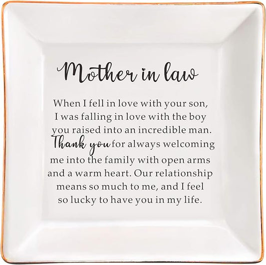 AZVAUUY Gift for Mother of the Groom Gift from BRIDE Mother of the Groom on Wedding Day Birthday Mother's Day Christmas Gift for Mother in law Wedding Gift from Bride - Ceramic Ring Dish Jewelry Tray