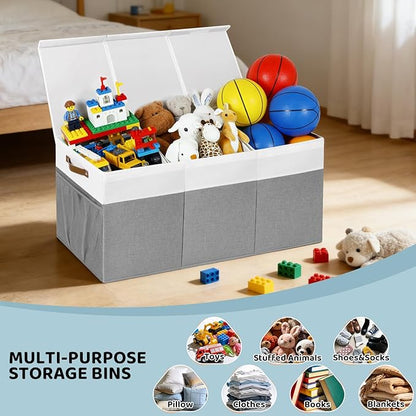 Extra Large Toy Chest, Foldable Storage Box, Large Storage Bins With Lids, Suitable for living rooms, studies, bedrooms(40"X18"X14",White & Grey)