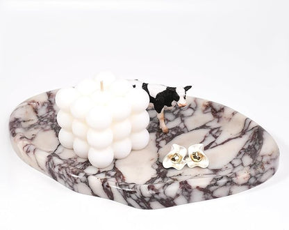 LWALMS Marble Clould Tray for Bathroom - Stone Catchall Jewelry Dish for Kithchen Counter and Aesthetic Room Decor, Cute Decorative Vanity Dishes for Trinket Ring Key Candle (9.5'' x 6.3'')