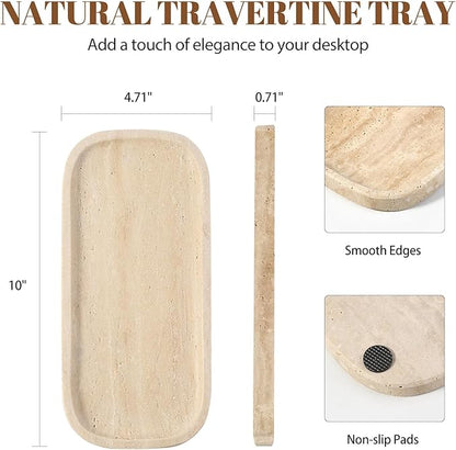 Koville Travertine Tray, 10"x5" Marble Vanity Tray for Bathroom Countertop Kitchen Sink, Rectangular Stone Tray for Perfume Fragrance, Decorative Catchall Tray Jewelry Cosmetics Organizer(Beige)