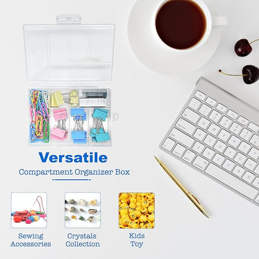 Organizer Box with Dividers - 4 PCS Small Container with Compartments, 6 Compartment Storage Box, Travel Organizer Box, Craft Storage Box (6-GRIDS, 4 Count)