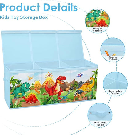 Large Toy Box Chest Organizer with Flip Lid for Kids, Collapsible Oxford Toy Storage Box with Handles for Boys Girls, Sturdy Waterproof Storage Organizer for Bedroom Playroom Nursery, 37.7×12.5×15.7''