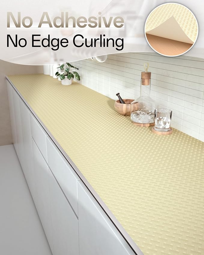 Shelf and Drawer Liner for Kitchen Cabinet, Non-Adhesive 18in x 120in Waterproof Contact Paper Refrigerator Liners Thickened Durable EVA Material Non Slip Mat for Dresser Cupboard Pantry Protector