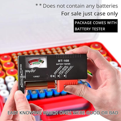 Battery Organizer Storage Holder Box Case with Tester- 269 Batteries Double-Sided Variety Pack, Holds AA AAA 4A C D Cell 9V 3V Lithium LR44 CR2 CR123 CR1632 18650 Button- Red (Box Only)