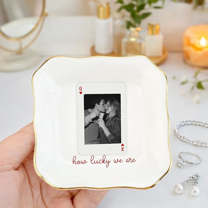 Famitrendz Personalized Couple Portrait Ring Dish, Custom Couples Photo Jewelry Dish, Custom Ring Holder Gifts, Picture Trinket, Engagement Valentines Wedding Gifts, Gift for Her, Women 3
