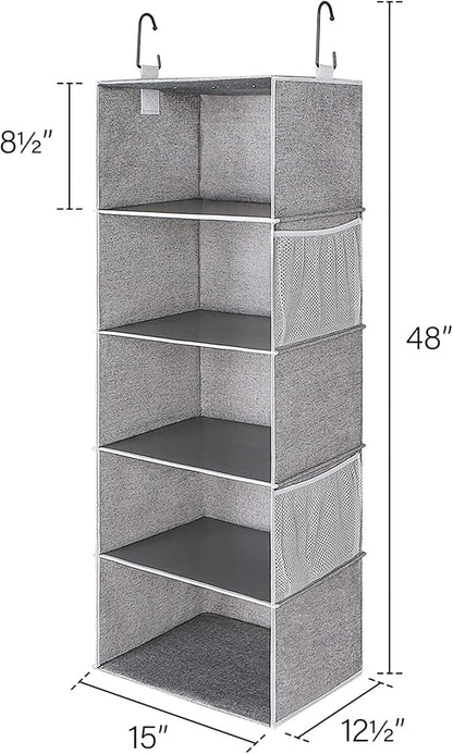 StorageWorks 5-Shelf Hanging Shelves for Closet, Clothes Organizers and Storage, 13" D x 15" W x 47 ¾" H, Gray