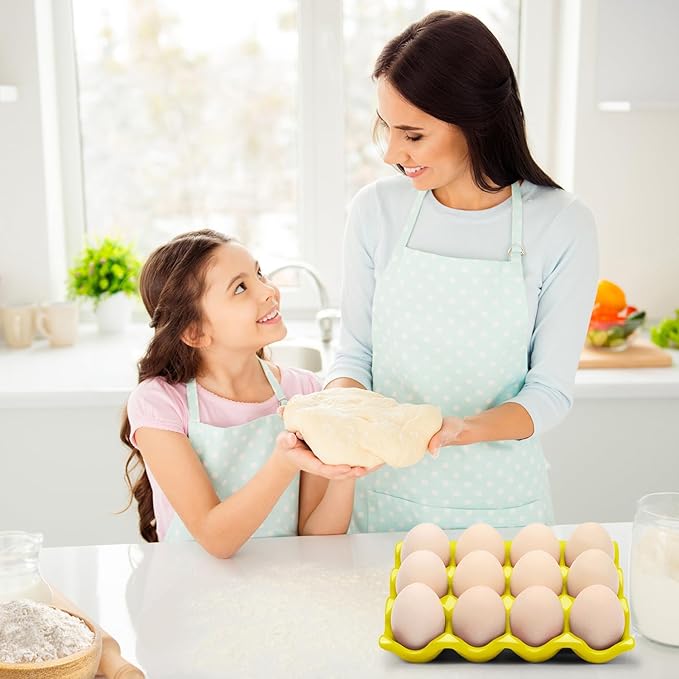 Flexzion 12 Cups Ceramic Egg Holder for Fridge - Dozen Ceramic Egg Tray Porcelain Container Storage Organizer Decorative Serving Stand Serveware for Refrigerator Countertop Display (Yellow, 2 Pack)