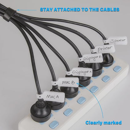 70 PCS Reusable Cable Ties with Hook and Loop, Multi-purpose Adjustable Cable Management Wire Ties & 10 PCS Cable Labels, Cord Organizer for Home, Office and Data Centers (4/6/8 Inch, Black)