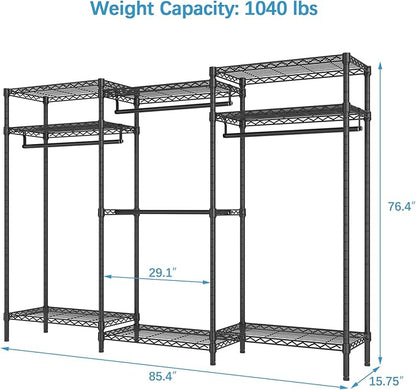 VIPEK V5i Plus Wire Garment Rack Heavy Duty Clothes Racks for Hanging Clothes, Large Free Standing Wardrobe Closet Metal Clothing Racks with Adjustable Shelves for Bedroom, Black