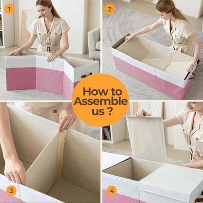 Extra Large Toy Box,150L Foldable Sturdy Toy Storage with Lid,40"x14"x16" Kids Storage Organizer,Toy Chest for Boys&Girls,for Nursery,Bedroom,Playroom,Living Room,Large Capacity Toybox(Pink)