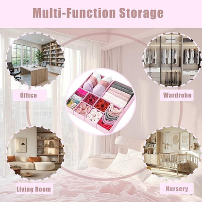 Mooisco 12 Pack Drawer Organizer Clothes, Fabric Closet Organizers and Storage, Foldable Cloth Storage Bins for Underwear Socks, Bra, Ties, Scarf, Belt, Hair Accessories, Pink