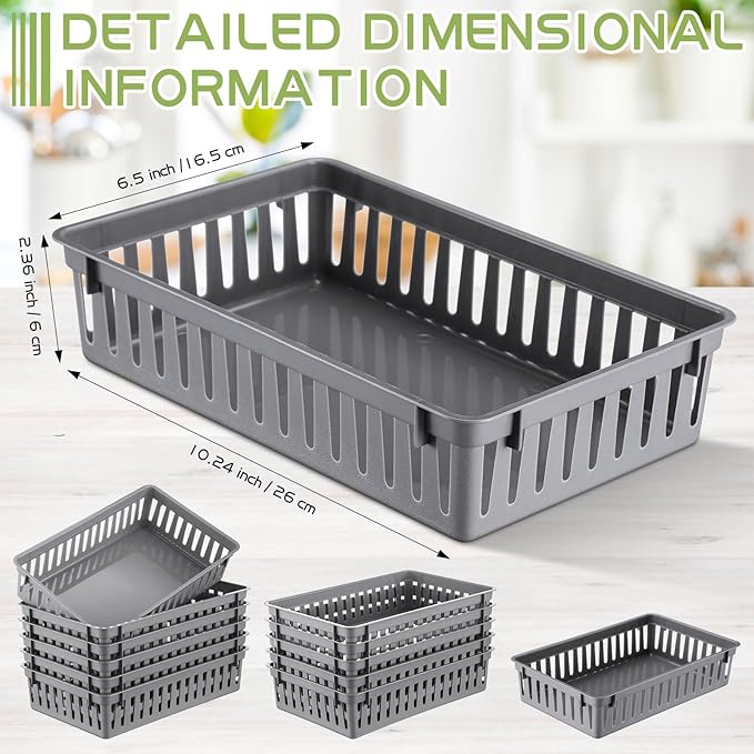 Wenqik Set of 12 Plastic Baskets for Organizing 10.24 x 6.5 x 2.36 Inch Rectangular Trays Plastic Organizer Bins Rectangle for Desk Organization(Grey)