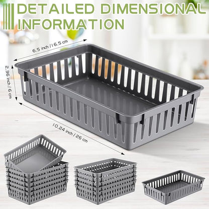 Wenqik Set of 12 Plastic Baskets for Organizing 10.24 x 6.5 x 2.36 Inch Rectangular Trays Plastic Organizer Bins Rectangle for Desk Organization(Grey)