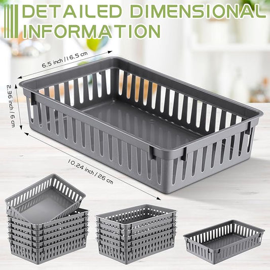 Wenqik Set of 12 Plastic Baskets for Organizing 10.24 x 6.5 x 2.36 Inch Rectangular Trays Plastic Organizer Bins Rectangle for Desk Organization(Grey)