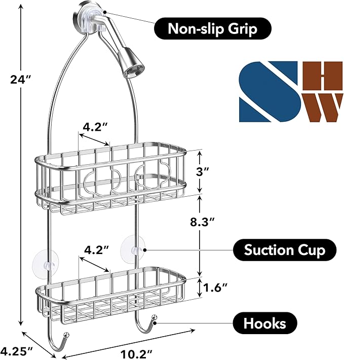 Simple Houseware Stainless Steel Bathroom Hanging Shower Head Caddy Organizer (24 x 10.2 x 4.2 inches)