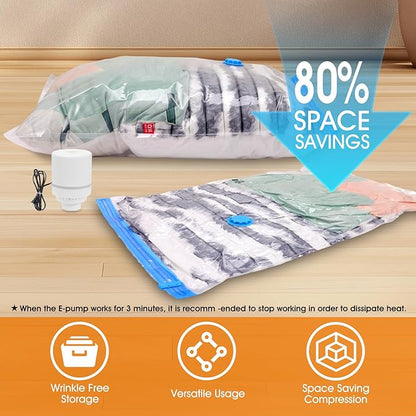 AROIC 10 Pack Vacuum Storage Bags Set - Space Saver Vacuum Bags for Clothing, Blankets, Seasonal Storage with Electric Pump, Vacuum Sealer Bags for Luggage, Travel Essentials, Bedding