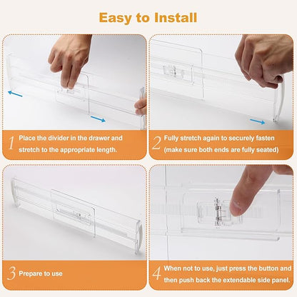 8 Pack 4" High Drawer Dividers for Clothes, 10.6"-16.9" Expandable Drawer Divider Adjustable Drawer Separator, Clear Dresser Drawer Organizer for Clothes, Underwear, Cosmetic, Kitchen Utensils Storage