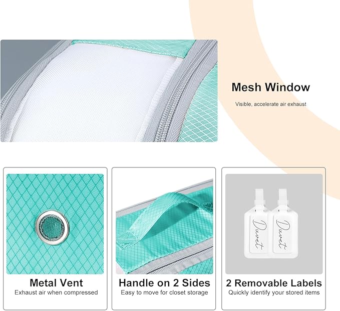Easortm Comforter Storage Bag - Large Capacity Bedding Storage Bags Ultra Space Saving Self Compression Organizer, Washable Compression Bags for Storage Comforter Blanket Duvet Pillow, 2-Pack, Blue