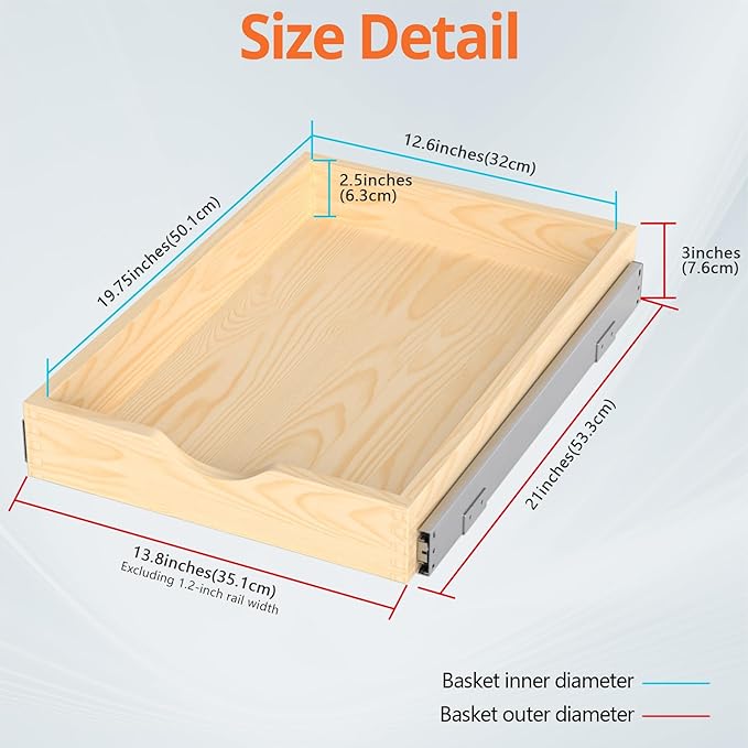 ZOINLIY Wooden Pull Out Cabinet Organizer, Slide Out Drawer for Kitchen Organizers and Storage, Soft Close, Heavy Duty, Fully Expandable