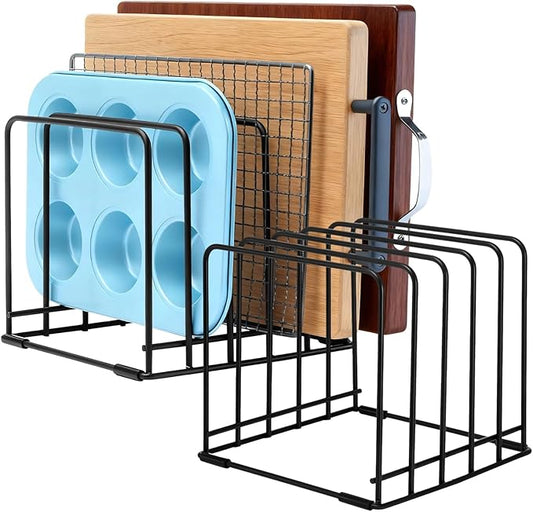 2 PCS 5-Tier Cutting Board Holders, Metal Kitchen Cabinet Organizers, Countertop or Pantry Storage Rack for Cutting Boards, Bakeware, Trays, Thin Pots, Cookbooks