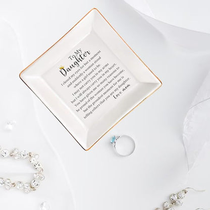 AZVAUUY Daughter Gift from Mom to My Daughter Jewelry Dish Trinket Tray Christmas Birthday Graduation Gift for Daughter Wedding Gift Daughter Bridal Shower Gift Jewelry Holder Ring Dish Organizer