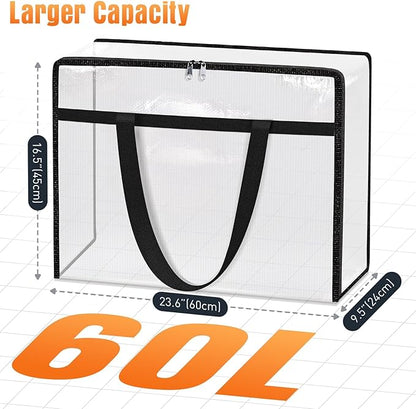 EdenDwell Clear Under Bed Storage Containers - 6 Pack Large Capacity Clothes Storage Bags with Lid & Sturdy Handles, Foldable Moving Bags, Clothing Organizer Totes for Bedding, Comforter, Sheet（60 L）