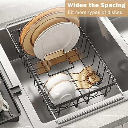 SOVGIZF Dish Drying Rack with Detachable Drainboard – Expandable Over Sink Dish Rack, Dish Dryer Rack for Inside Sink,Countertop Dish Drainer with Utensil Holder