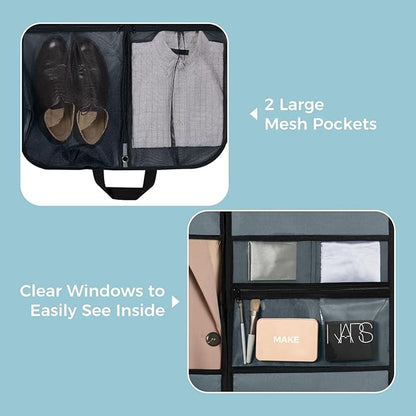 pack all 40" Gusseted Travel Garment Bag, Heavy Duty Hanging Suit Bag, Dress Bag for Closet Storage, Foldable Suit Cover Protector for Clothes Shirts Dresses Coats(Grey)