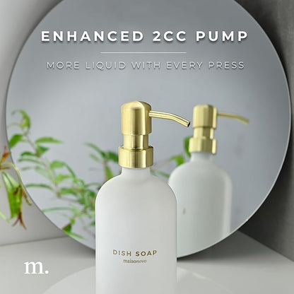MaisoNovo Soap Dispenser 3-Piece Set | 16.9oz White Bottles Gold Plastic Pumps with Ceramic Tray