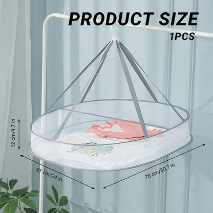 Sweater Drying Rack Mesh Foldable, Lay Flat Clothes Dryer Rack, Large Hanging Dry Rack for Clothes, Folding Clothing Drying Hanger, Portable for Laundry Indoor Outdoor (1-Tier)