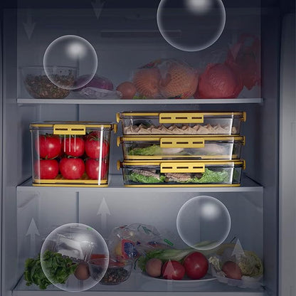 Huaqinglian Fridge Produce Saver Food Storage Bin with removable Drain Tray, Stackable Refrigerator Organizer Fresh Keeper Container with timer lid For Kitchen Produce Fruit Vegetables storage (4.5L)